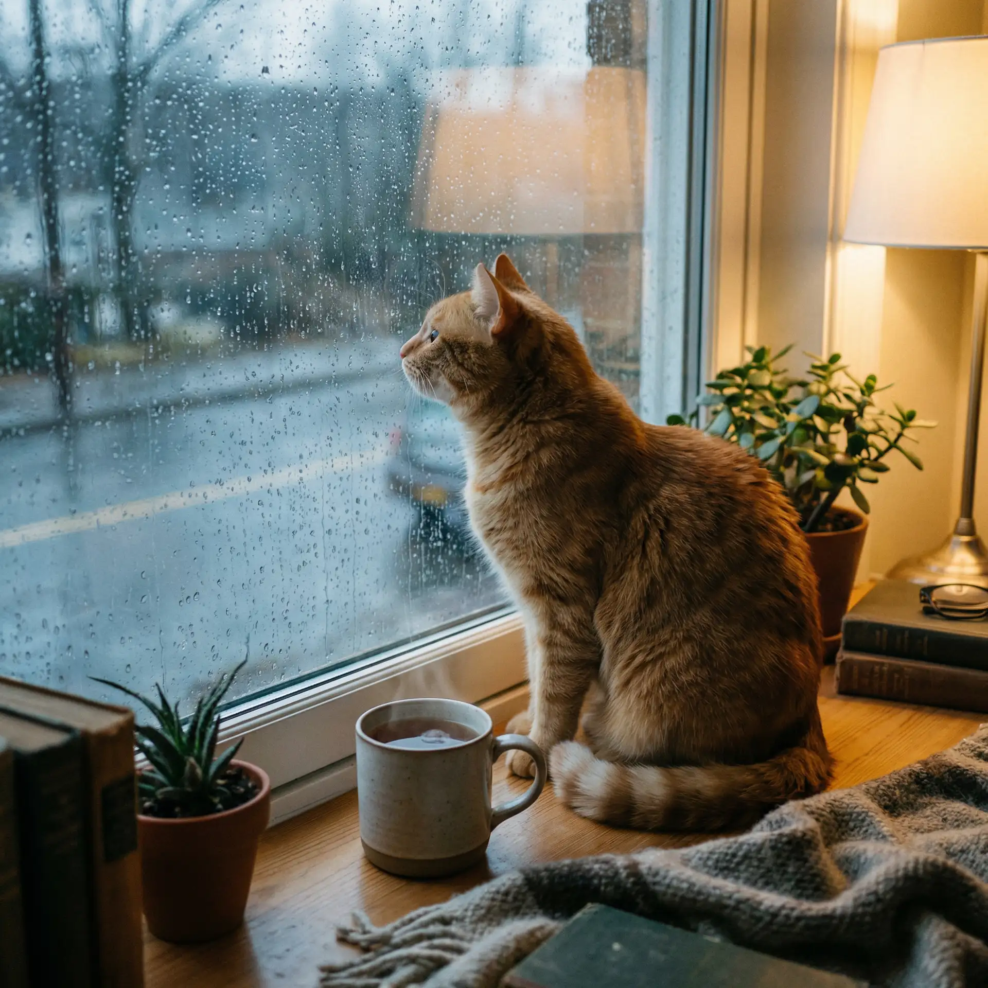 猫咪望着窗外的雨 - 我和许姨
